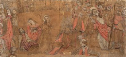 null Toile peinte médiévale Toile de chanvre France - XVème siècle H: 103 cm - L:...