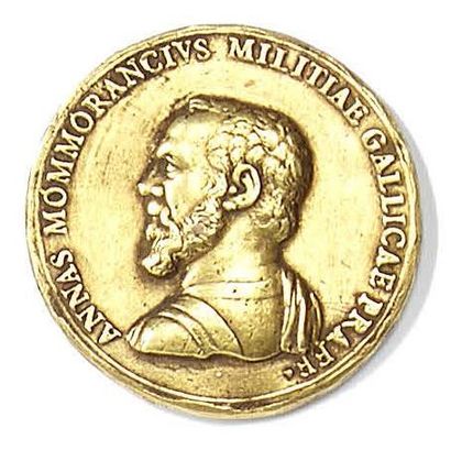null Anne de Montmorency (1493-1567) Médaille patinée or sur une face A/ Buste cuirassé...