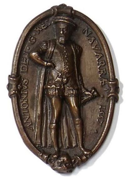 null Antoine de Bourbon Roi de Navarre (1518-1562) Médaille ovale en bronze A/ Représentation...