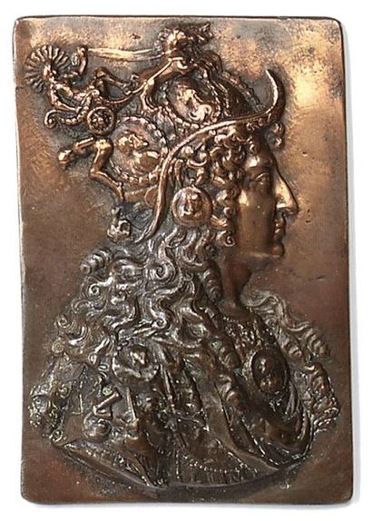 null Louis XIV, médaille rectangulaire en bronze dans le style de BERTINET Av: Portrait...