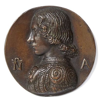 null Médaille en Bronze dans le goût de Niccolo di Forzore A/ Profil d'homme en buste...
