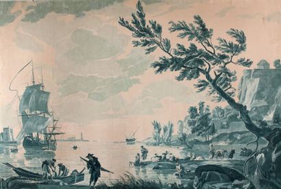 Entourage de VERNET. Scène animée près du rivage Papier peint. H.158 - L.240 cm