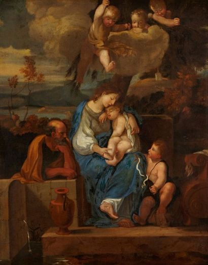 Ecole FRANCAISE du XVIIème siècle, suiveur de Sébastien BOURDON Vierge à l'enfant,...