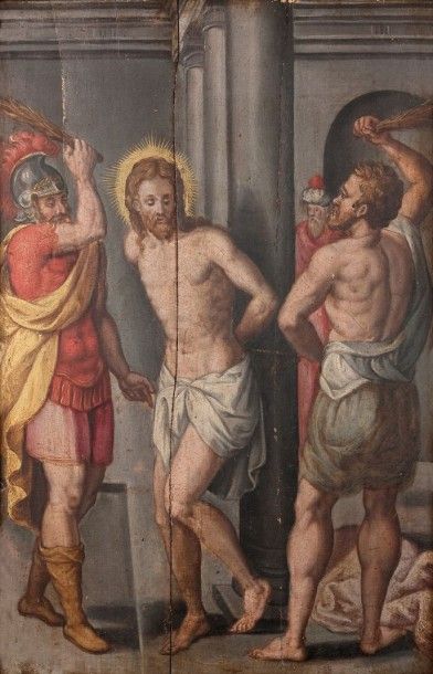 Ecole ITALIENNE de la fin du XVIème siècle La Flagellation Panneau contrecollé 41...