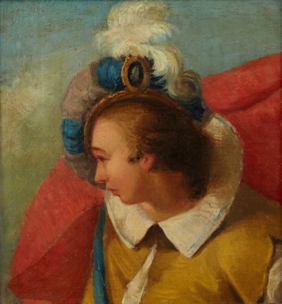Dans le goût de Tiepolo Portrait d'homme au chapeau à plumes Huile sur toile 32 x...