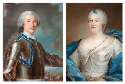 Ecole Française du XVIIIème siècle Portrait d'homme en armure Portrait de femme à...