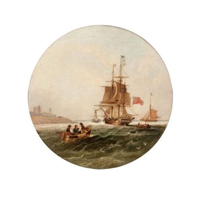 Attribué à William Garthwaite Marine Huile sur toile à vue ronde H: 31 cm - L: 30...