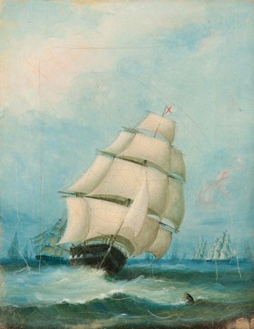 ECOLE FRANCAISE XIXeme SIECLE Navire en pleine mer Huile sur toile 17 x 13,5 cm