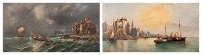 Ferdinand BONHEUR (1817-1887) Navires dans la tempête Les Pêcheurs XIXème siècle...