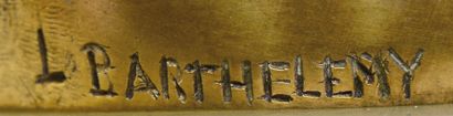 L.BARTHELEMY (XIX-XXème) Suite de trois sculptures chryséléphantines en bronze à...