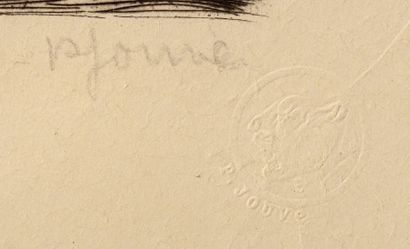 Paul JOUVE (1878-1973) «Eléphants du temple de Madura» Eau forte sur papier. Signée...