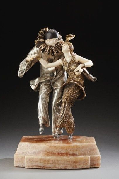 null DEMETER CHIPARUS (1886- 1950) 
Epreuve chryséléphantine en bronze à patine argentée...