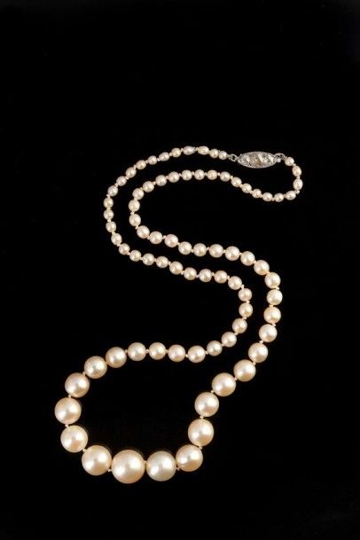null Collier composé de perles de culture et de perles fines. Fermoir orné de trois...