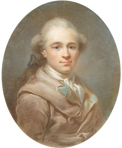 Ecole Francaise vers 1780 Portrait d'homme Pastel ovale 55 x 45 cm Porte des traces...