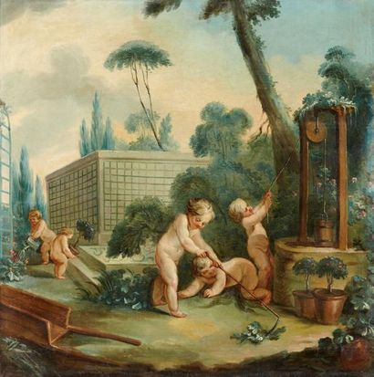 Ecole FRANCAISE du XVIIIème siècle, suiveur de François BOUCHER Les amours jardiniers...