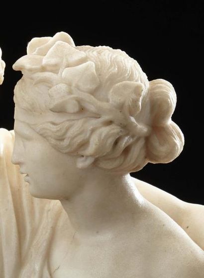 D'après Canova Groupe mythologique en marbre blanc de Carrare représentant Bacchus...