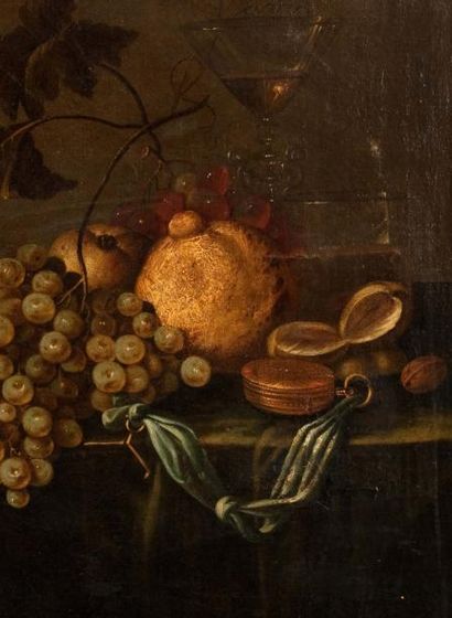 Ecole hollandaise vers 1680, suiveur de Cornelis de HEEM Nature morte aux raisins,...