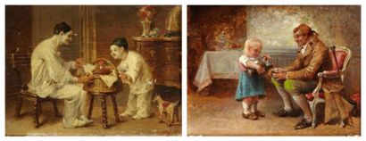 Paul Jazet (1848 - 1918) La collation Pierrot Paire d'huiles sur toile Signées et...