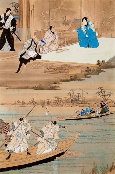 null Sept papiers peints Japon XIXème siècle