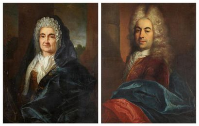 Attribué à Henri MILLOT (Vers 1715) Portrait de femme Portrait d'homme Paire de toiles...
