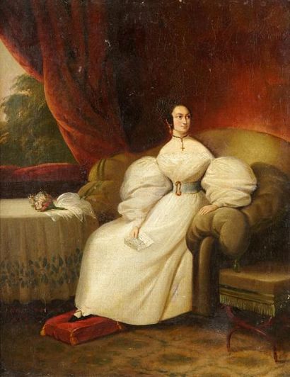 ÉCOLE anglaise vers 1830 Jeune femme lisant une lettre Toile marouflée sur panneau...