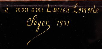 Théophile SOYER (1853-1940) Plaque rectangulaire en cuivre émaillé polychrome à décor...