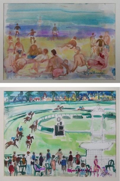 Pierre GAILLARDOT (1910-2002) 1-Scène de la plage Aquarelle Signé en bas à droite...