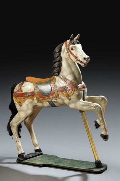Friederich HEYN, Neustadt sur Orla, vers 1900 Cheval cabré Cheval de manège en bois...