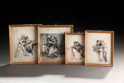 null "L'adultère avec la femme de chambre" Amusante série de quinze aquarelles, dont...