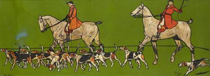 Cecil ALDIN Trois gravures en couleurs représentant des scènes de chasse 26 x70 cm...