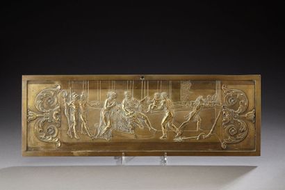null Plaque de bronze figurant une scène mythologique. Dim.: 16.5 x 49 cm