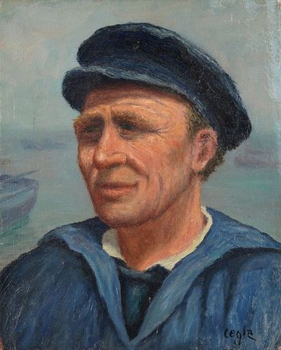 Wladyslaw CEGLA (1907-2012) Portrait d'un pêcheur Huile sur toile signée en bas à...