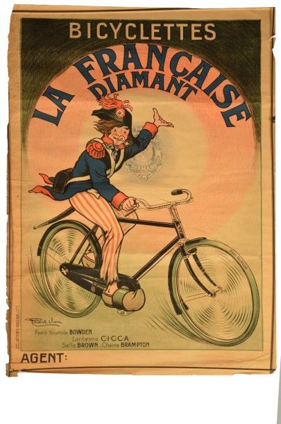 null Affiche bicyclette La française Diamant Illustrée par Raoul Vion 80 x 120 c...