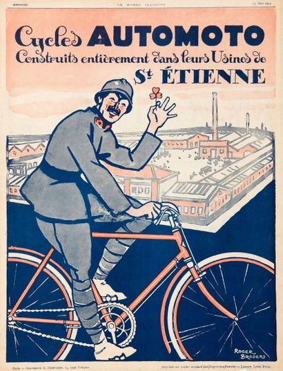 null Affiche cycles Automoto St Etienne Signée R.Broders entoilée