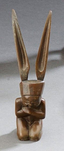 null Mascotte en bronze patiné figurant un enfant coiffé d'un bonnet d'âne. Haut.:...