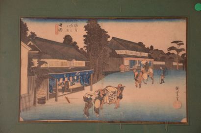 JAPON Série de trois estampes 32,5 x 21,5 cm (à vue)