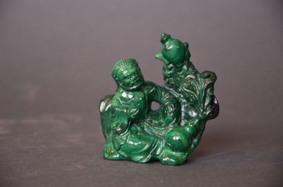 CHINE Sage Sujet sculpté en malachite Hauteur: 8 cm