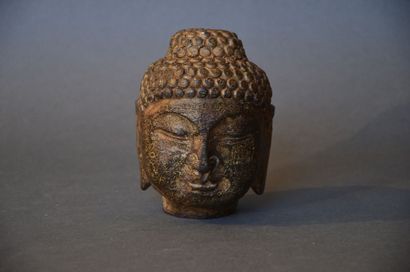 CHINE Tête de Bouddha en schiste H: 12,5 cm