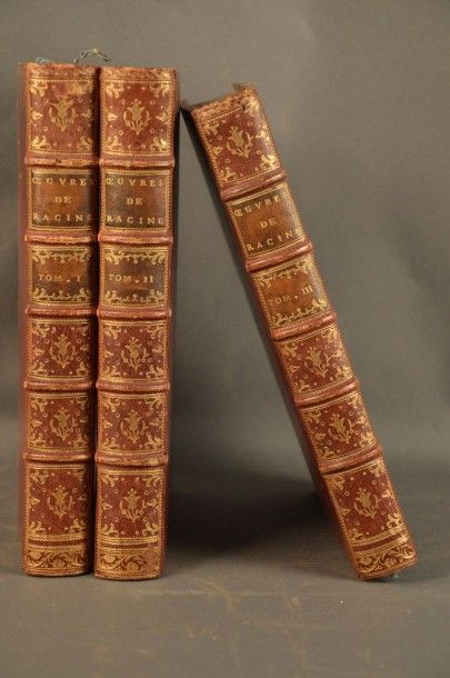 RACINE, Jean Oeuvres. Paris, 1760. 3 volumes in-4; maroquin rouge de l'époque, triple...