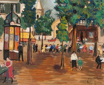 Lucien GENIN (1894-1953) La place du tertre, gouache signée en bas à droite, 43 x...