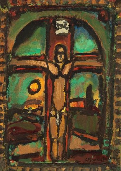 Georges ROUAULT (1871-1958) Le Christ sur la croix Procédé, signé dans la planche...