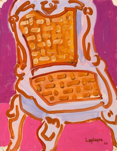 Charles LAPICQUE (1898-1988) La chaise Rose, 63 Huile sur papier marouflée sur toile,...