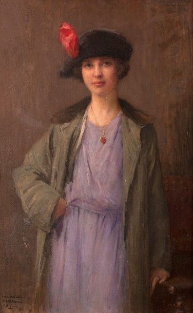 Charles Amable LENOIR (c.1860-1926) Elégante au chapeau, 1921 Huile sur toile, signée...