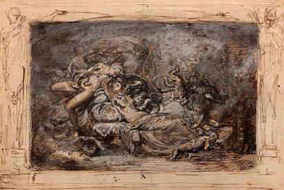 Alexis-Joseph MAZEROLLE (Paris, 1826-1889) Projet de décor: Bacchus et Ariane endormie...