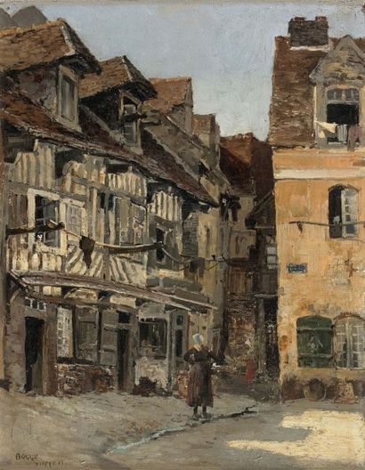 FRANK-BOGGS (1855-1926) 
Rue de Dieppe, 1881
Huile sur panneau, signée, située et...