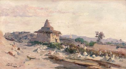 Maxime NOIRÉ (1861-1927) 
Paysage orientaliste animé
Huile sur toile, signée en bas...