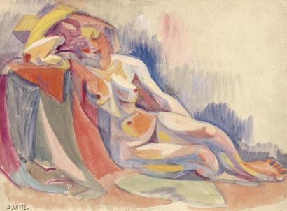 André LHOTE (1885-1962) 
Nu allongé, 1945
Aquarelle, crayon et gouache sur papier,...