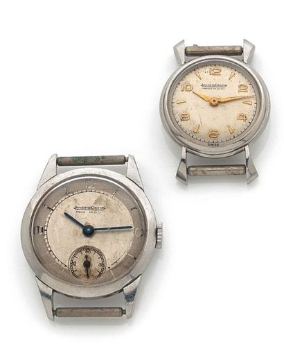 JAEGER LECOULTRE Vers 1940 Lot de 2 montres de dame rondes en acier. Dans l'état...