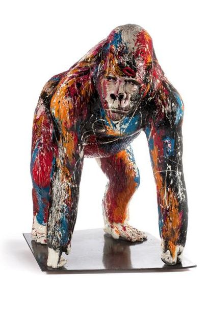 Julien DURIX (né en 1991) Gorille Résine et acrylique H: 130 cm