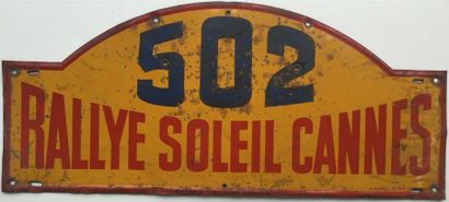 null Plaque Rallye 
Soleil Cannes. 
Concurrent N° 502. Circa 1950
